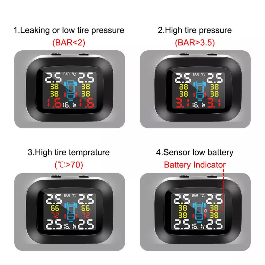 1 - Tire Pressure Monitoring System TPMS Display Wireless Four-Wheel Independent Display Tire Pressu