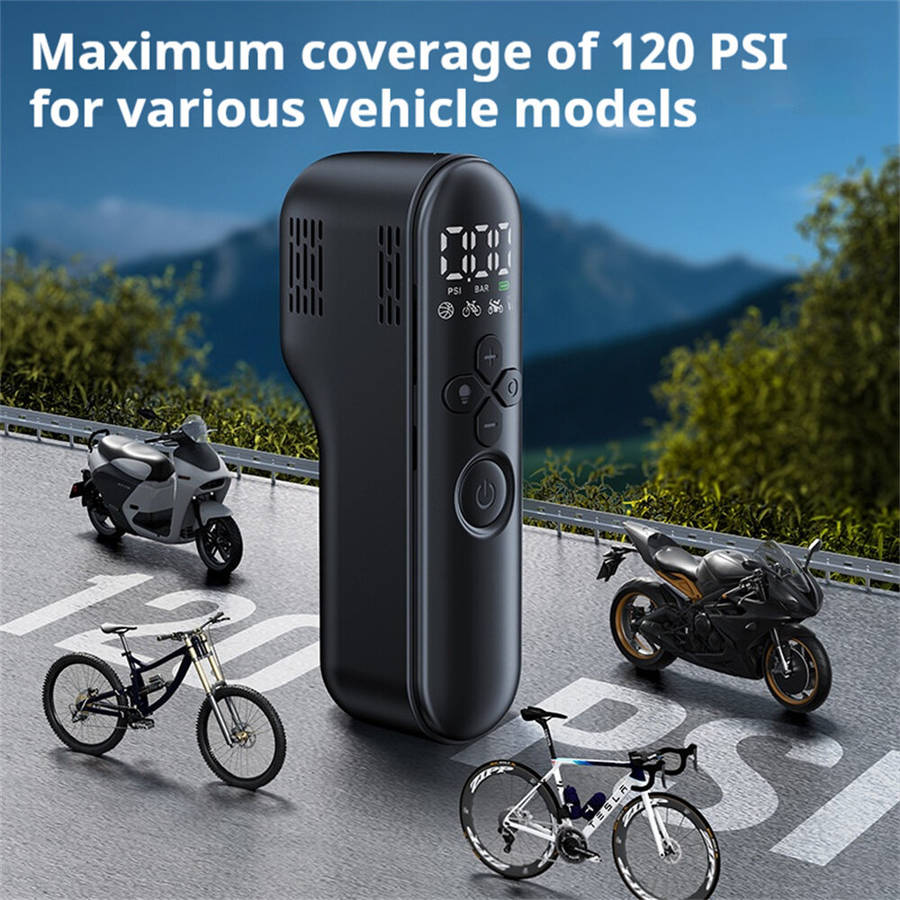 Black - NEWO T05 120PSI Mini Electric Bike Air Pump with LED Night Light Tire Pressure Display Type-