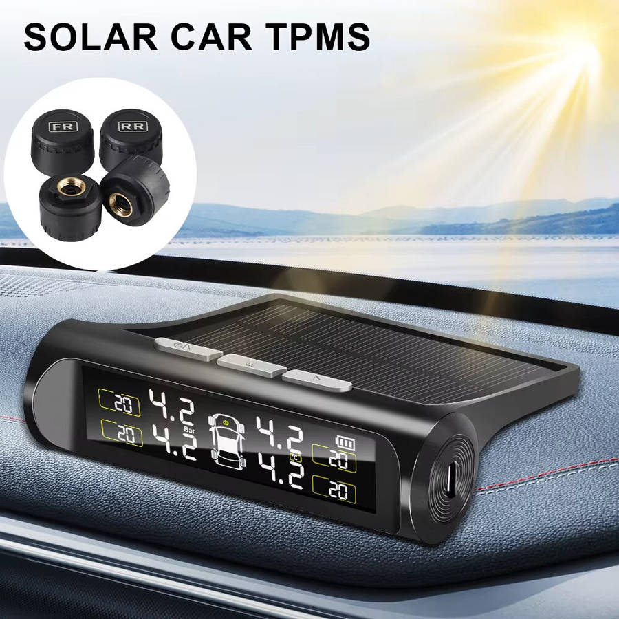 Black - Wireless Car TPMS Tire Pressure Monitoring System External Sensor Solar Power Auto Security