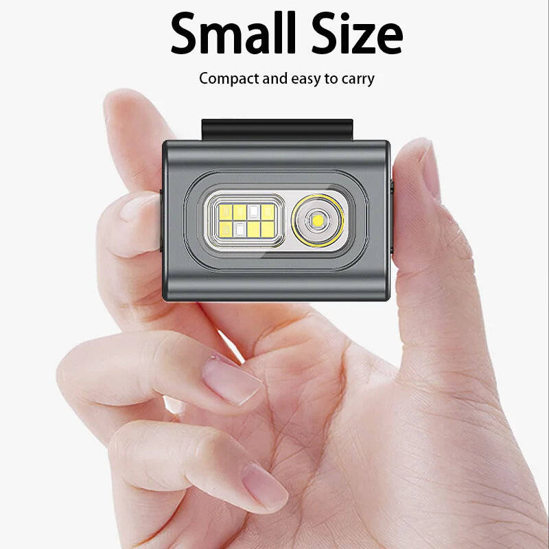 Grey - SMILING SHARK Mini Rechargeable Headlamp, COB Magnet Type-C Rechargeable Headlight, For Outdo