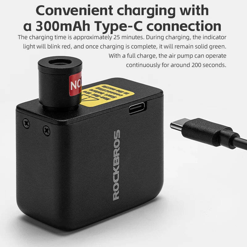 ROCKBROS Mini Portable Bike Electric Air Pump 100PSI Power 300mAh Battery USB Rechargeable Lightweig