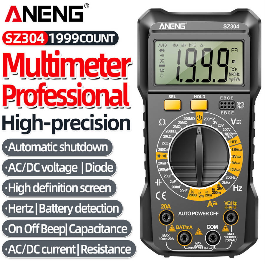 ANENG SZ304 Digital Multimeter, Durable ABS Body, Accurate Measurement of Voltage Current Resistance