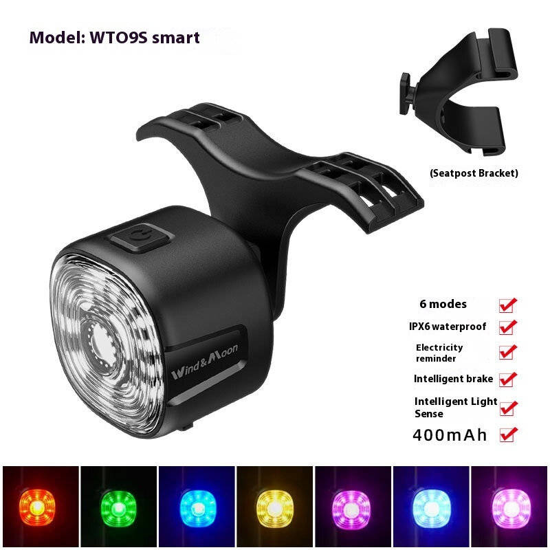 Black - Wind&Moon WT09S Smart USB Rechargeable Waterproof LED Bike Rear Light with Smart Brake Sensi