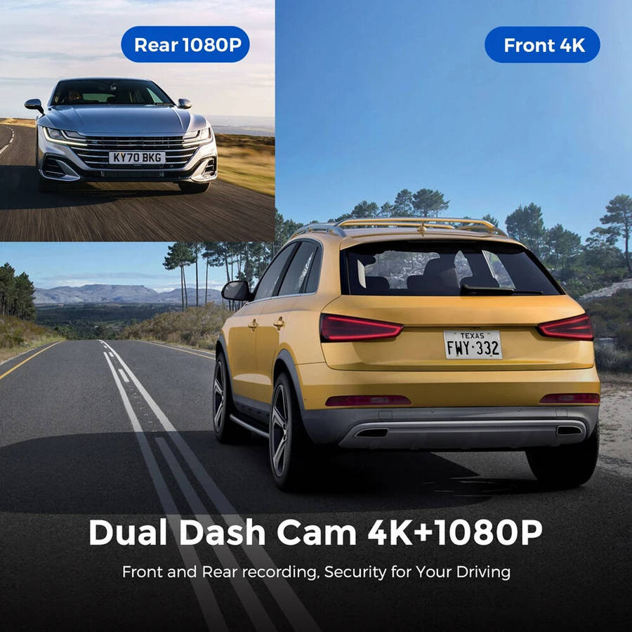 4K Dual Lens Car Dash Cam with High Definition Wide Angle Loop Recording Night Vision Wifi 24 Hours