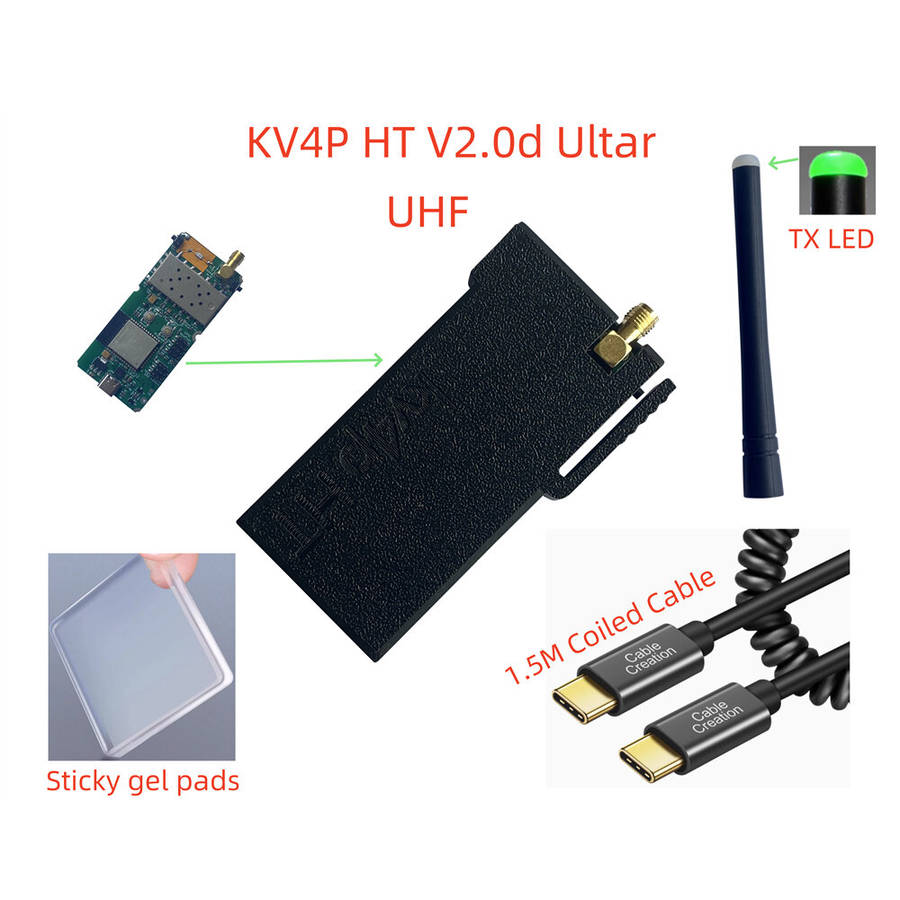 Black - KV4P HT V2.0d UHF Ham Radio Transceiver Kit USB-C Powered Android Compatible Compact Design