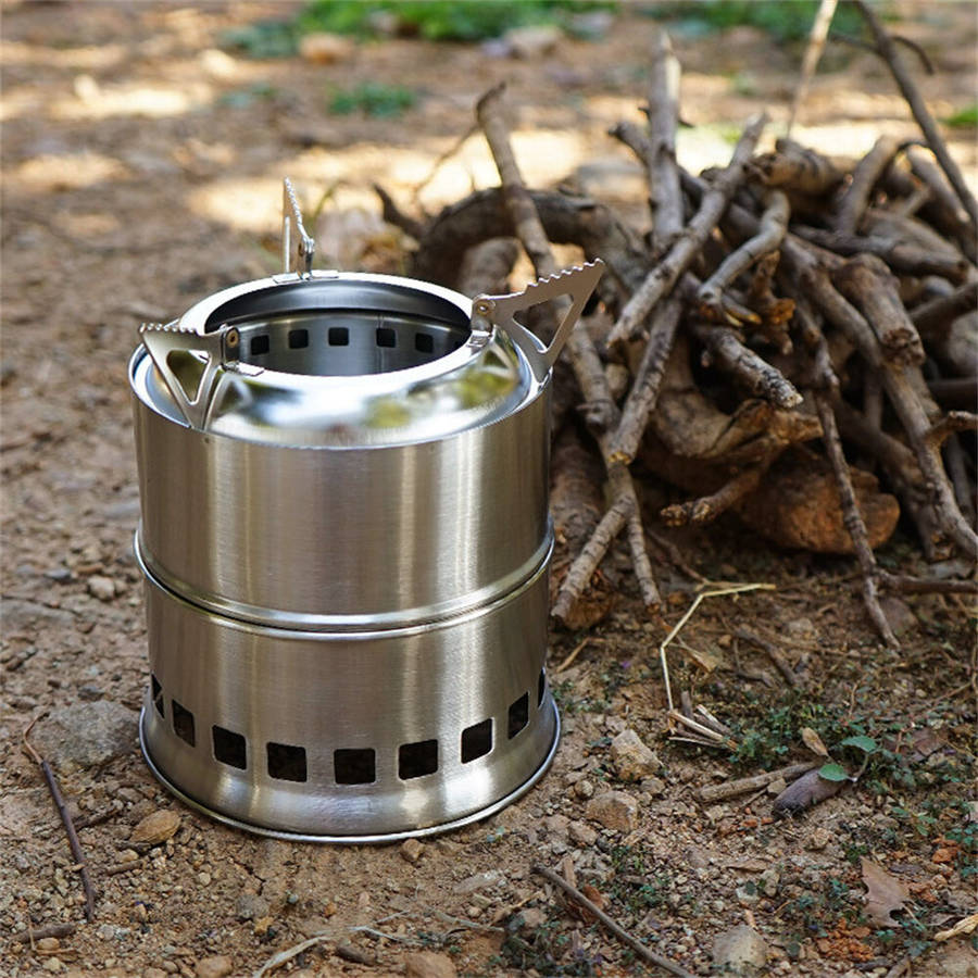 Silver - IPRee Outdoor Firewood Stove Portable Folding Wood Stove Stainless Steel Wood-burning Stove