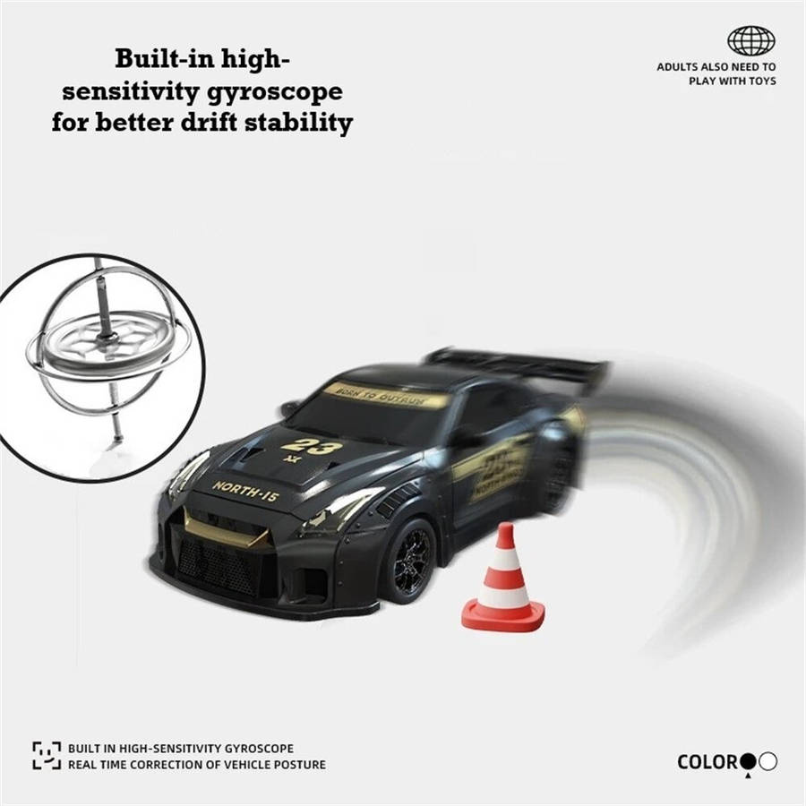 Grey - S916 RTR Mini 1/43 2.4G 4WD Drift RC Car Gyro GTR Race LED Light Full Scale Remote Control Hi