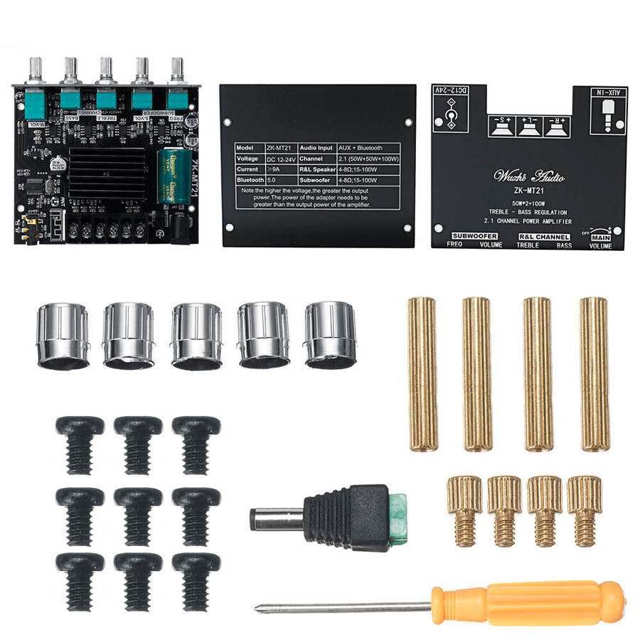 ZK-MT21 bluetooth 5.0 Subwoofer Amplifier Board 50WX2+100W 2.1 Channel Power Audio Stereo Amplifier