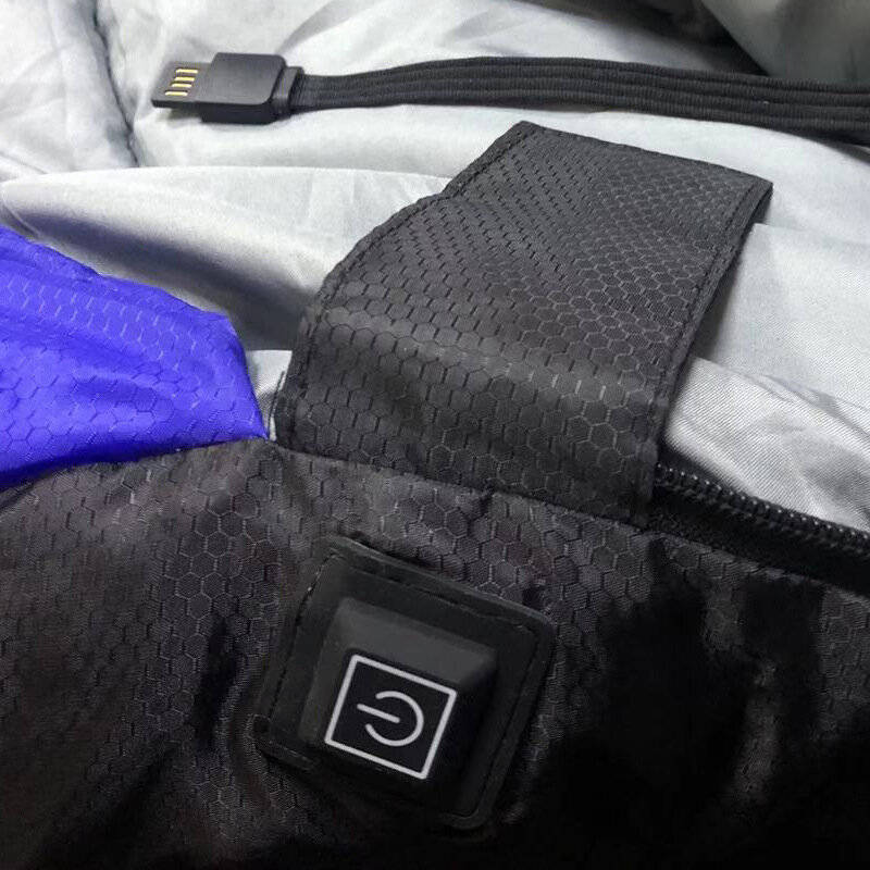Blue - Camping Heated Sleeping Bag For Winter USB Charging 4 Heating Zones Heating Pads Portable 3 T