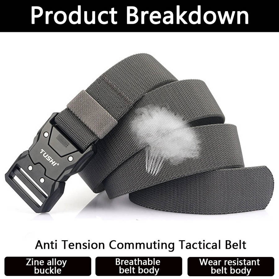 Grey - TUSHI 125cm Quick Release Tactical Belt Men Metal Buckle Nylon Elastic Girdle for Military Tr