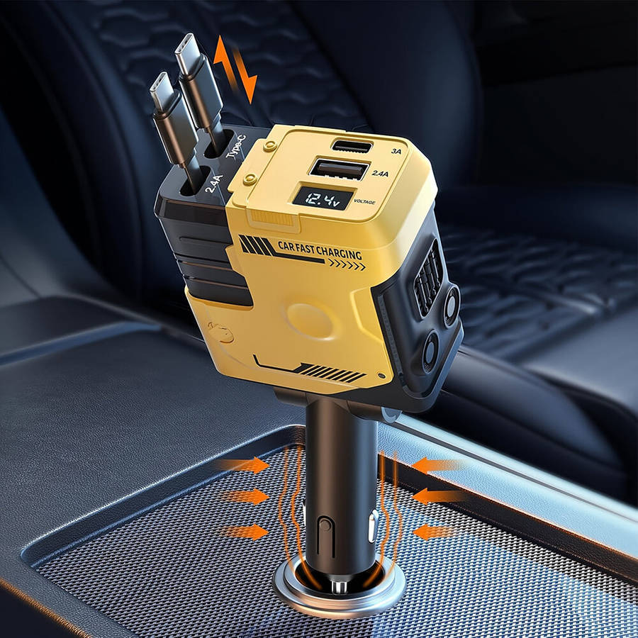 Black - 4 in 1 Retractable Car Charger Support 120W USB C Car Charger Adapter with 2 USB Ports Car P