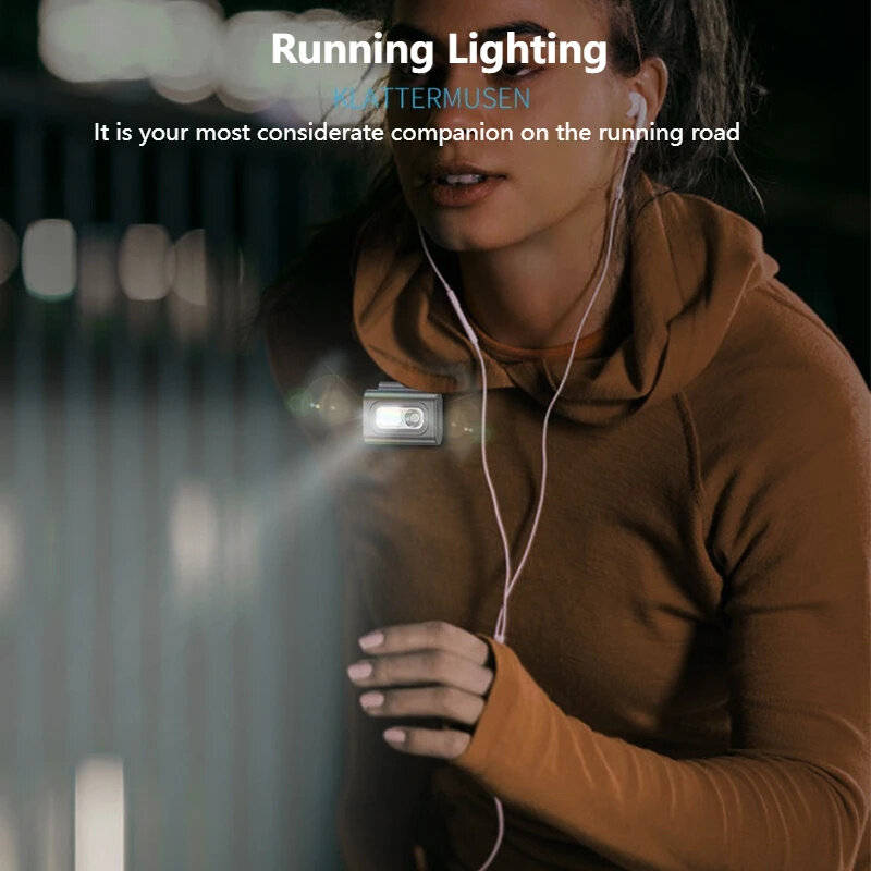 Grey - SMILING SHARK Mini Rechargeable Headlamp, COB Magnet Type-C Rechargeable Headlight, For Outdo