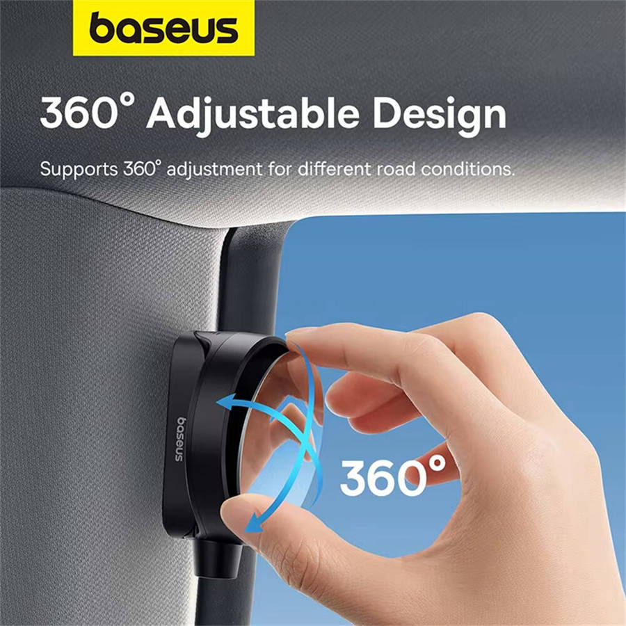 Black - Baseus 360 Car Backseat Rear View Mirror with Safety Hammer Full Vision Wide Angle Get Off S