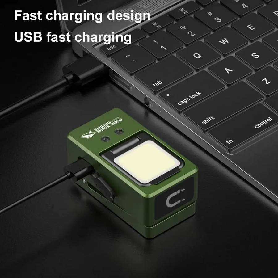 Black - Smiling Shark TIP-166 USB Rechargeable COB LED Headlamp Hands-Free Magnetic Clip-On Light Mo