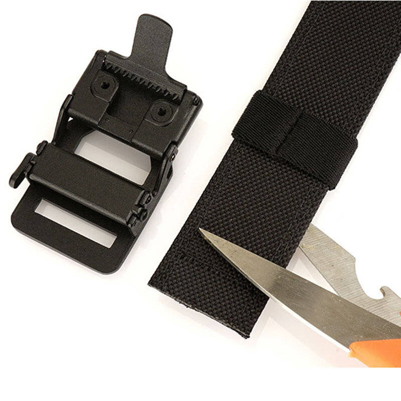 Black - TUSHI 120cm Length Fashion Automatic Buckle Military Tactical Belt Thick Canvas Webbing Outd
