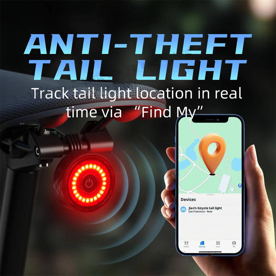 Black - CYCLAMI T08 Smart Brake Anti-theft Taillight with Positioning IPX64 Waterproof Type-C Chargi