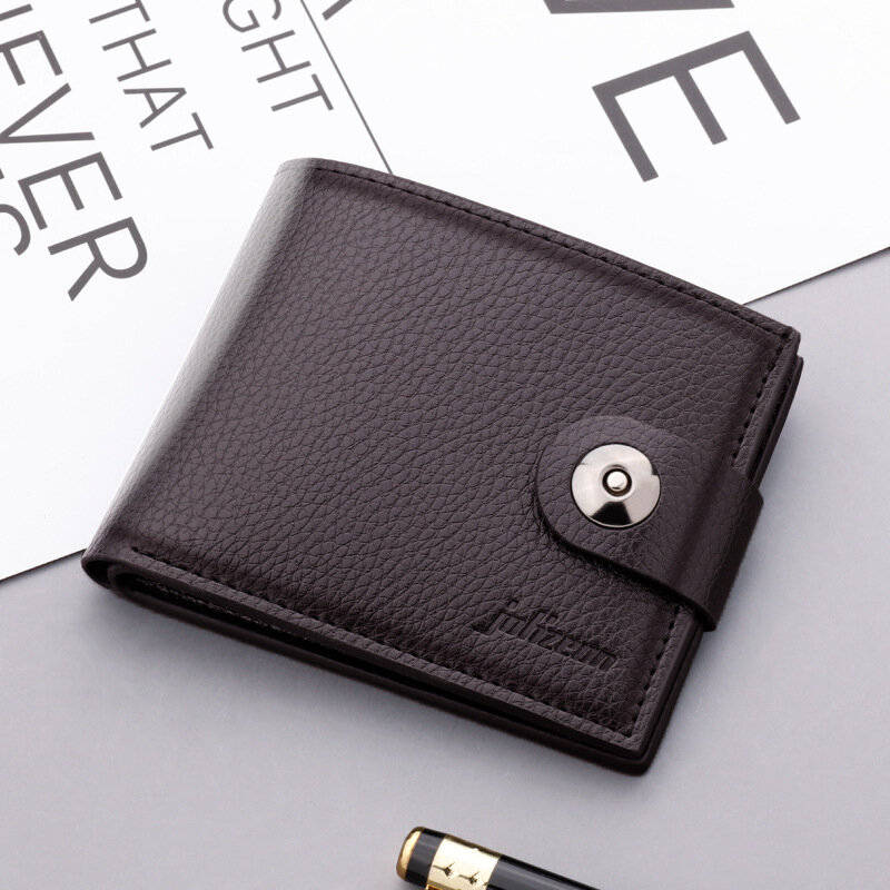 Light Brown - Men's Sleek Compact Wallet with Magnetic Closure - Fashionable Soft Faux Leather, Mult
