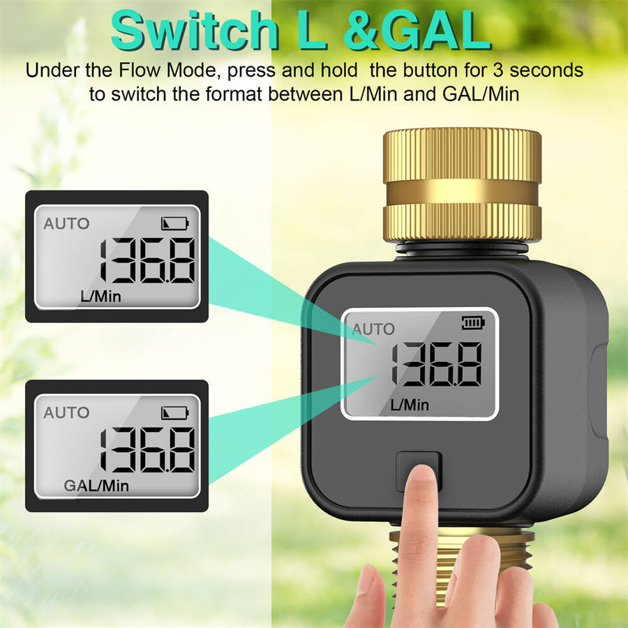 EU - SGS05 TT Smart Irrigation Timer Water Flow Meter Real Time LCD Display Multi Mode Measurement f