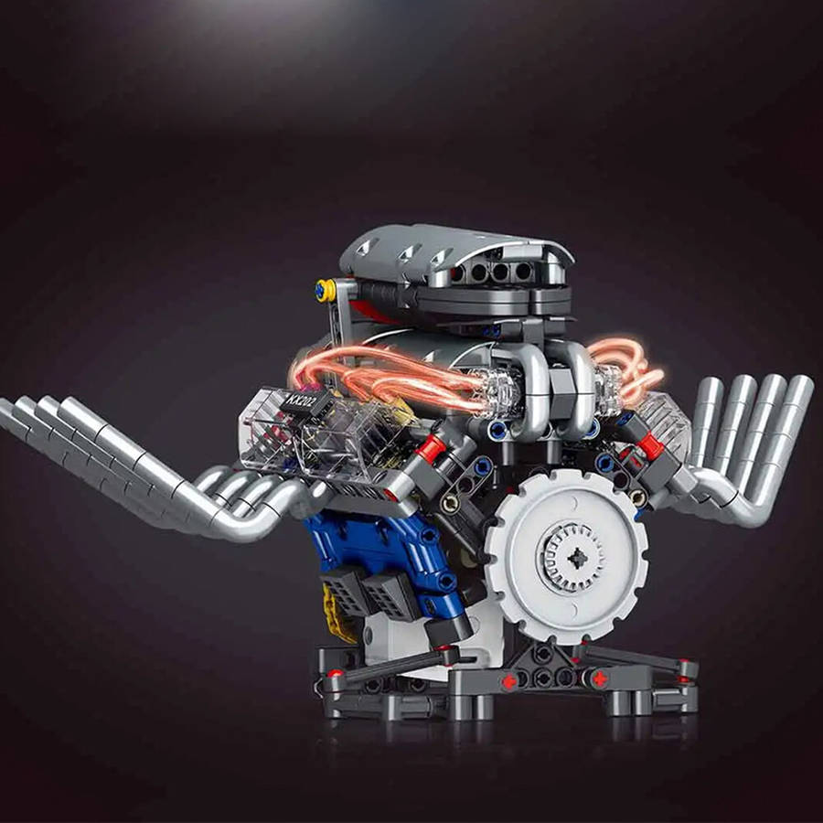 Silver - K96202 V8 Engine Model With LED Light Technical Car Building Block Hellcat V-type 8 Cylinde