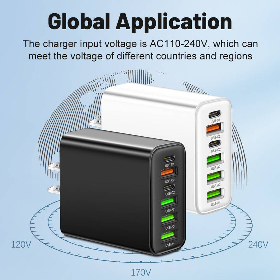 Black - AR-880 3.1A 65W 6-Port USB PD Charger 4USB-A+2USB-C Fast Charging Wall Charger Adapter EU Pl