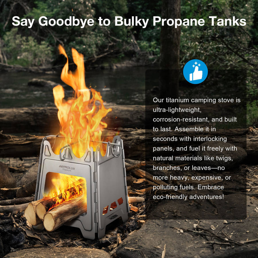 Set 1 - Astrolux Ti-BS1 Titanium Backpacking Stoves Titanium Camping Stove Folding Wood Burning Stov