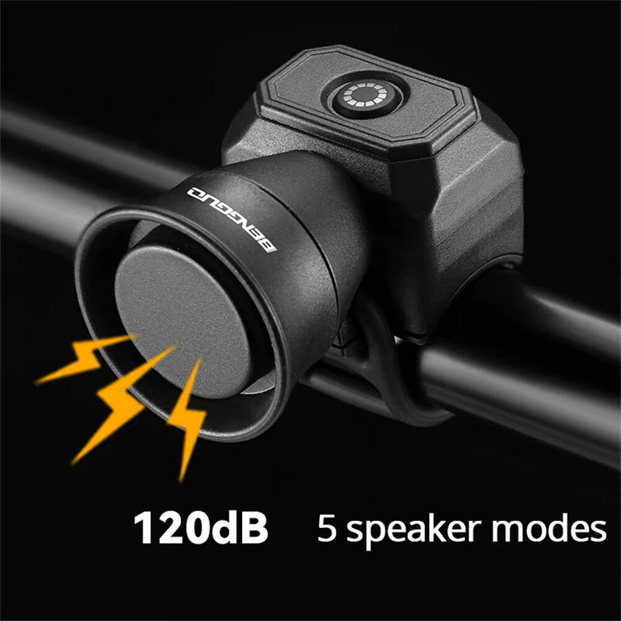 Black - BENGGUO Bicycle Horn 120dB High Sound Bike Bell Horn 5 Light Modes 200mAh Type-C Waterproof
