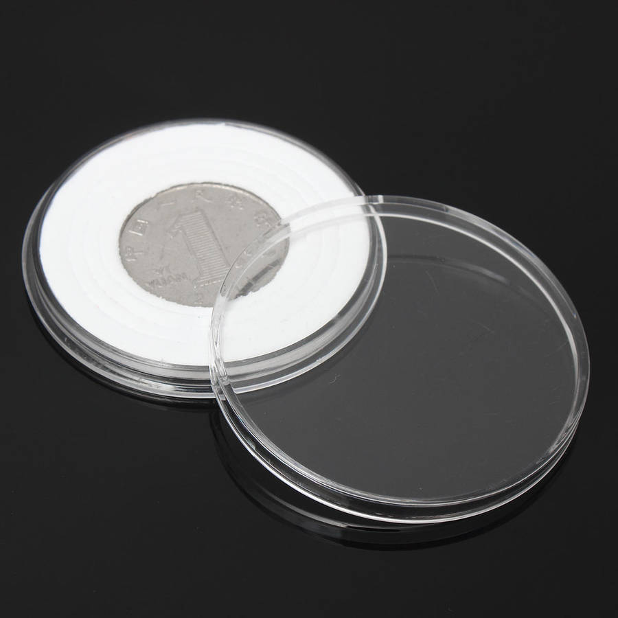 20Pcs Plastic Round Coin Holder Portable Storage Case Boxes Container 5 Size Pad