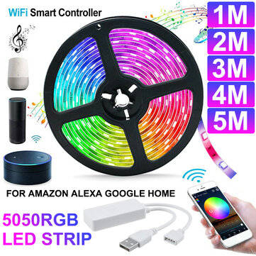 1M/2M/3M/4M/5M WiFi Smart RGB LED Strip Light APP Control Flexible Lamp Work with Am... (LENGTH: 3M)