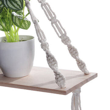 Bohemia Macrame Woven Wood Mount Shelf Tapestry Tassel Wall Hanging Storage Rack Home Office Decorat
