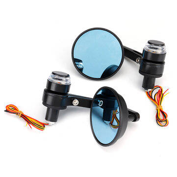 2Pcs 7/8`` Handbar Motorcycle Side Rearview Mirrors Bar End Turn Signals Light