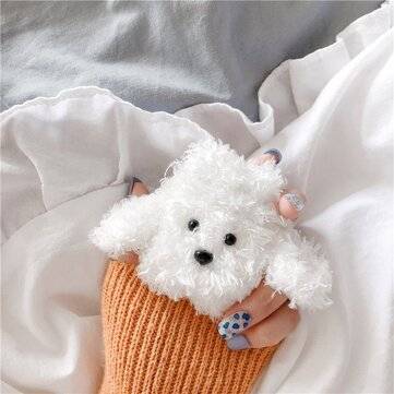 Teddy Bear Pattern Plush Shockproof Earphone Storage Ca... (APPLE MODEL: AIRPODSPRO | COLOR.: WHITE)