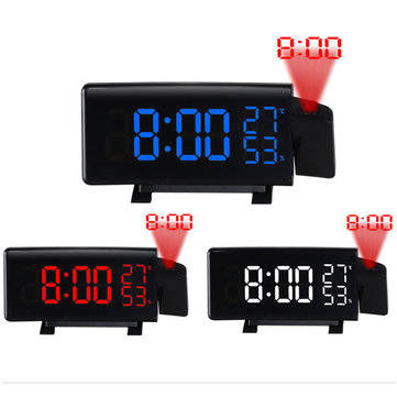 Projection Clock Three-Color FM Radio Alarm Clock LED Temperature Humidity Desk Table Clocks Home De