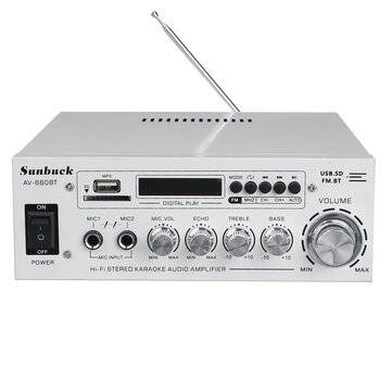 Sunbuck AV-660BT 2000W Bluetooth 5.0 Audio Power Amplifier EQ Ste... (PLUG: USPLUG | COLOR.: SILVER)
