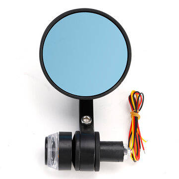 2Pcs 7/8`` Handbar Motorcycle Side Rearview Mirrors Bar End Turn Signals Light