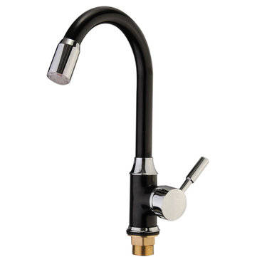Black Plating Kitchen Sink Hot Cold Faucet Single Handle LED 3 Colors Changing Basin Mixer Tap