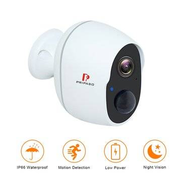 Pripaso 1080P Wireless Battery Powered IP CCTV Camera Outdoor  Indoor Home Waterproof Security Recha
