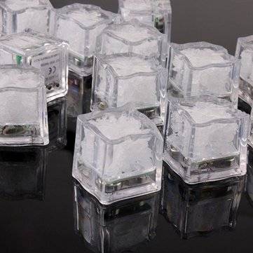 Battery Powered LED Ice Cube Colorful Flashing Light Liquid Sensor Submersible Decor for Bar Wedding