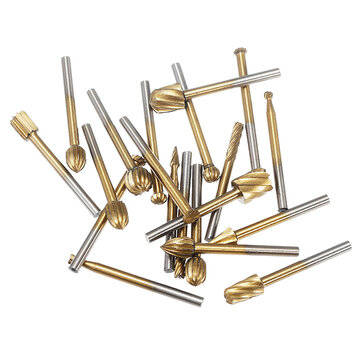 Drillpro 20Pcs Titanium Coated Rotary File Cutters HSS Mini Burr Wood Working Milling Carving Rasp D