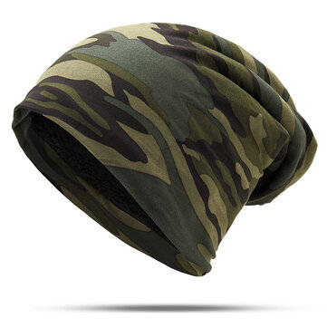 Mens Camouflage Winter Plus Velvet Warm Slouchy Beanie Hat Casual Plus Size E... (COLOR.: ARMYGREEN)