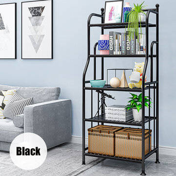 5-Tier Durable Bookcase Bookshelf Leaning Wall Shelf Shelving Ladder (COLOR.: BLACK)
