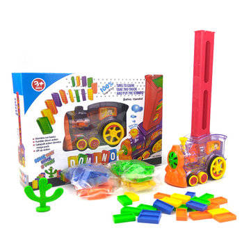Electric Domino Train Kit Motorized Train Model with Light and Sound 80Pcs Colorful Domino Stacking