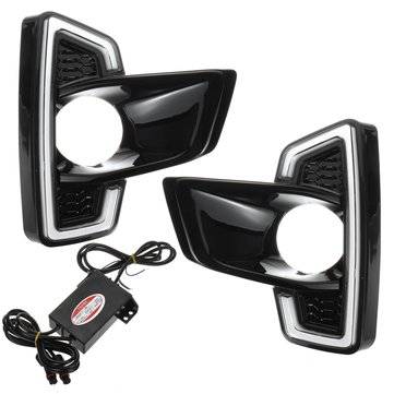 Pair LED DRL Daytime Running Lights White Turn Signal Lamp Yellow For Toyota Hilux Revo Rocco 2018-2