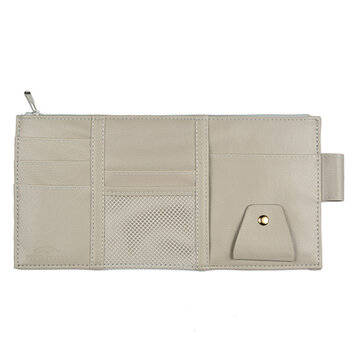 Multifunctional Leather Car Storage Bag Visor Cover Card License Holder Glasses Fo... (COLOR.: GREY)