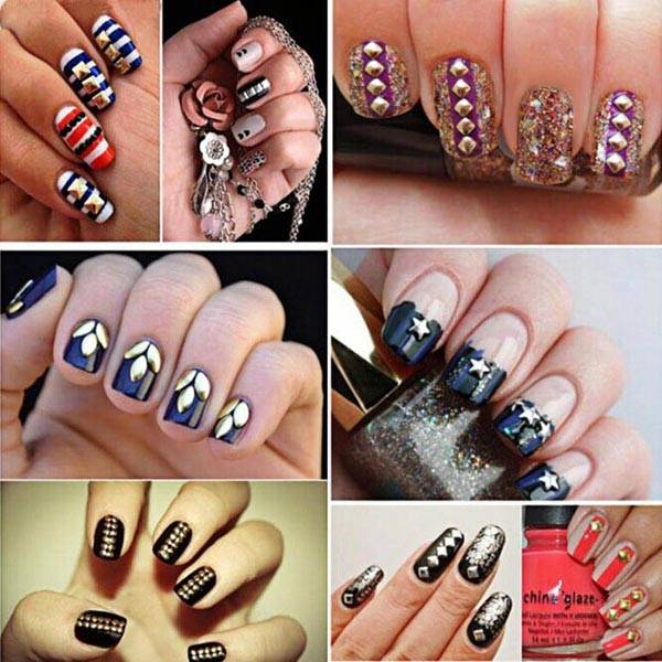 12 Mixed Styles 3D Gold Silver Metal Rivets Nail Decoration Wheel