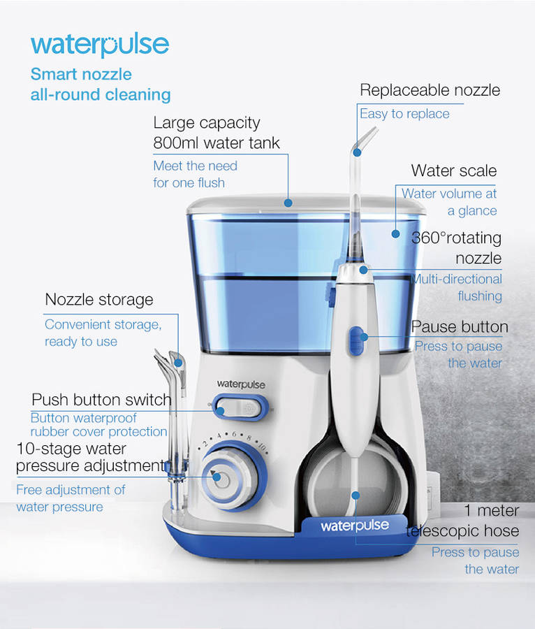 Waterpulse V300 Oral Irrigator  800ml Water Flosser for Dental Hygiene
