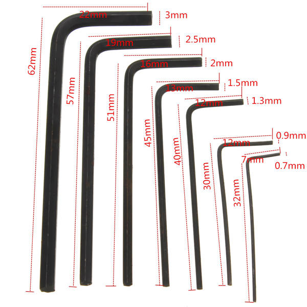0.7mm-3mm Mini Hexagon Hex Allen Key Wrench Screwdriver Set (6)