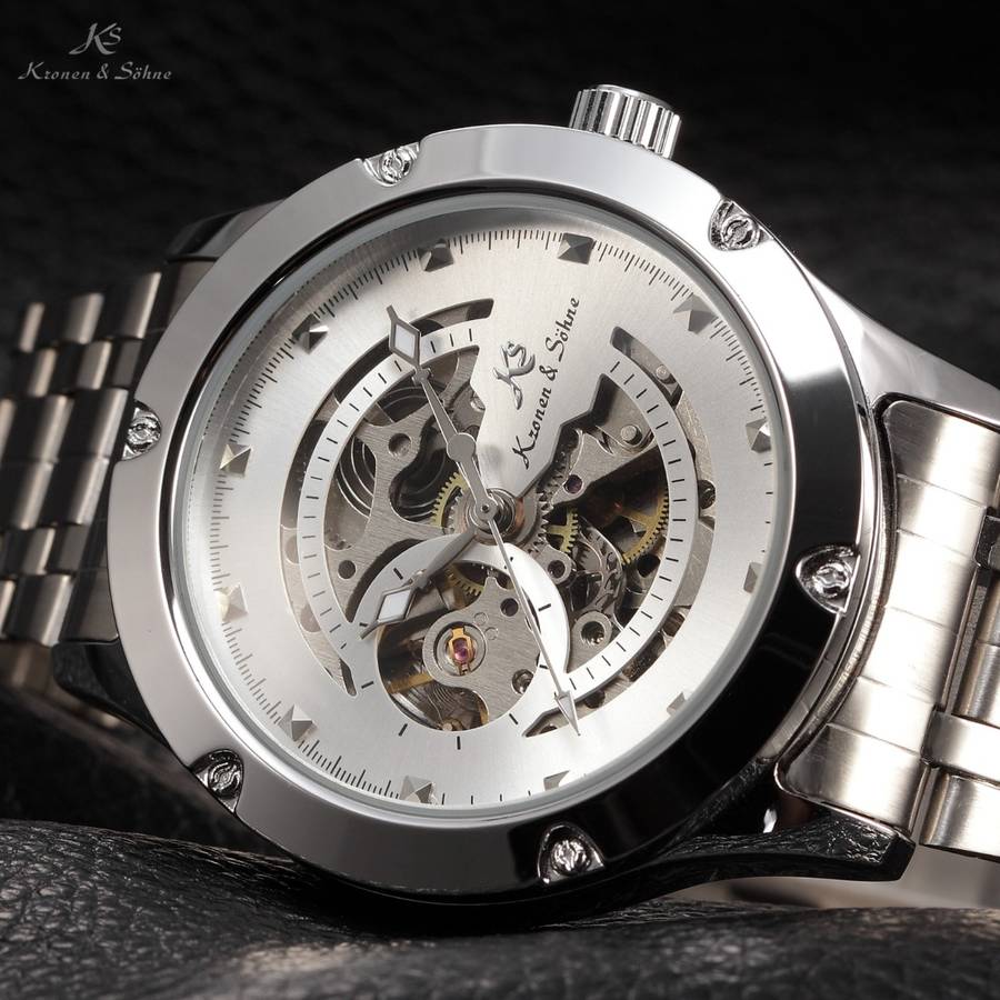 KRONEN & SOHNE Navigator Voyager Skeleton AUTO STEEL Watch w/ BOX AND PAPERS