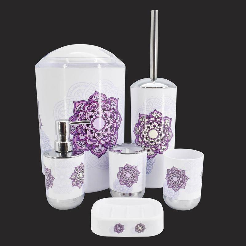 Sanitary Ware's Window Bath Series Bathroom Accessories Set Of 6 - White Big Fower Print