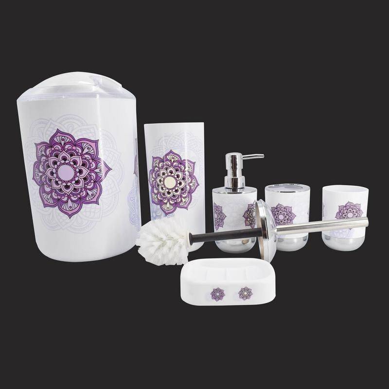 Sanitary Ware's Window Bath Series Bathroom Accessories Set Of 6 - White Big Fower Print