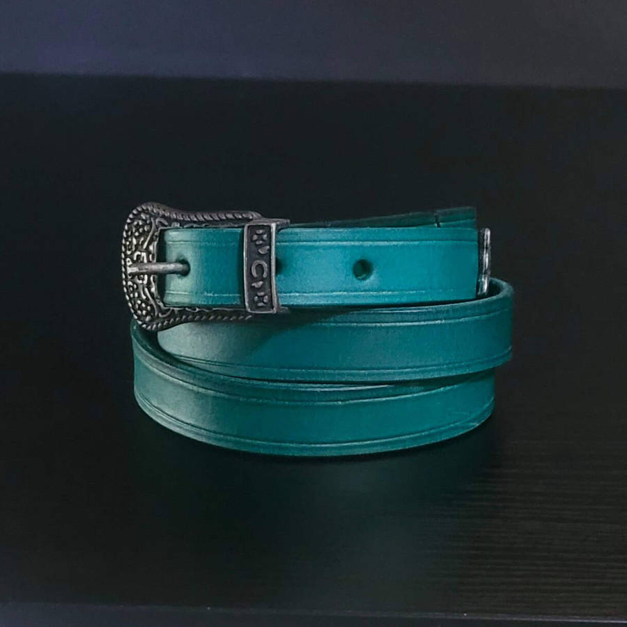 Ladies Belt, Full Grain Leather - Turquoise - Size 40